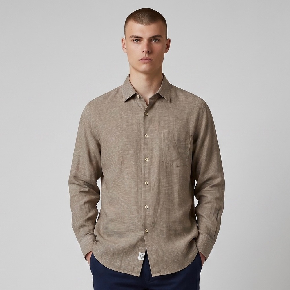 Peter Millar Linen Shirt Mens XL Brown Taupe Long Sleeve Luxury Resort